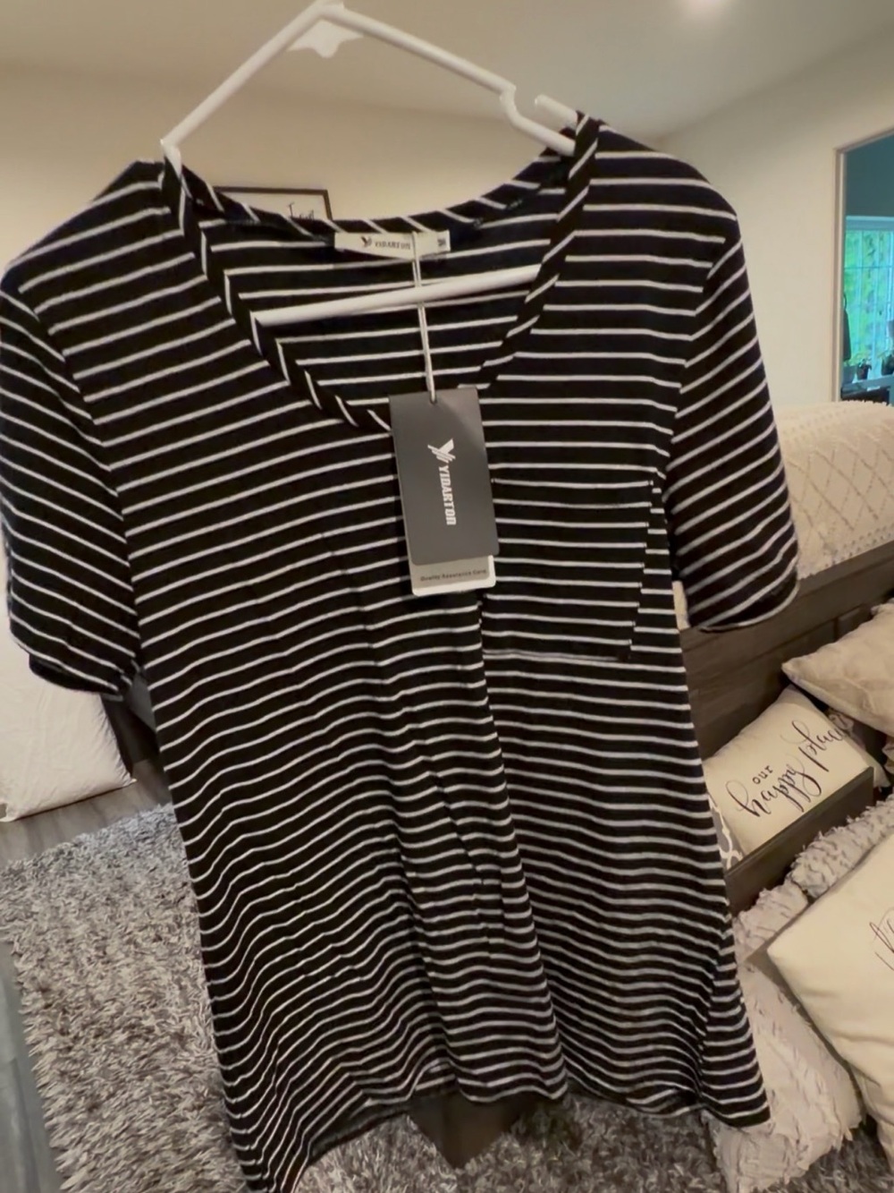 Black & White Striped Tee with Pocket